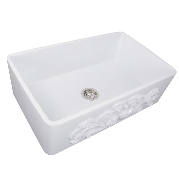 Nantucket Sinks 33-Inch Farmhouse Fireclay Sink with Filigree Apron FCFS3320S-Filigree - main